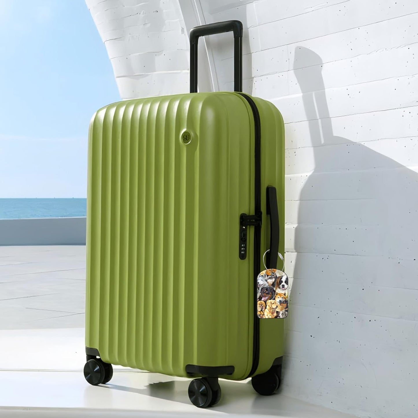 2 Pack Cute Luggage Tag for Suitcases Dogs Breeds Portraits Leather Luggage Tags with Stainless Steel Loop Privacy Flap Name Tags,Men and Women Travel Bag Suitcase Tags