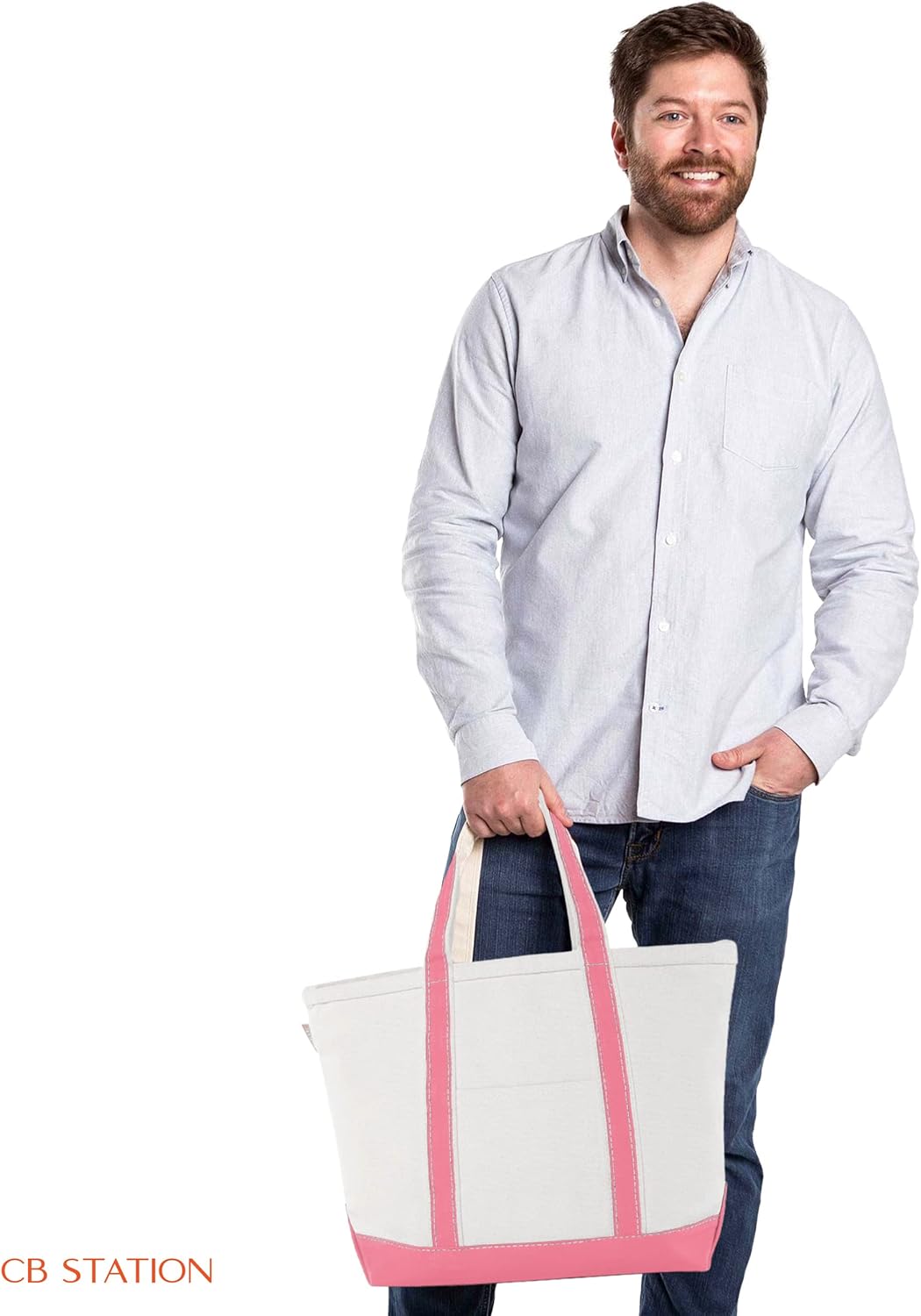 CB STATION Medium Classic Canvas Tote Bag for Women, Top Zipper Closure, Outer Pocket, Daily Essentials, Groceries, Traveling