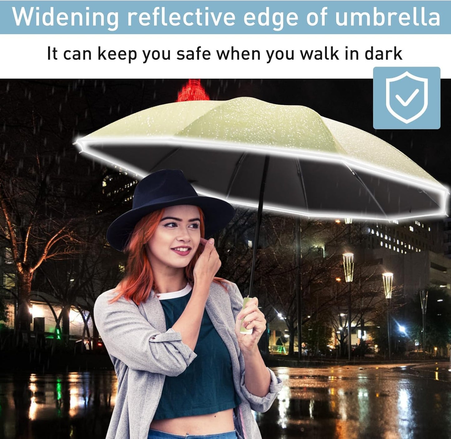 Bodyguard Inverted Umbrella - Large Windproof for Rain & Sun, Compact Reverse With Reflective Stripe, Teflon-Coated for Women Men, Travel Folding With Cover Bag