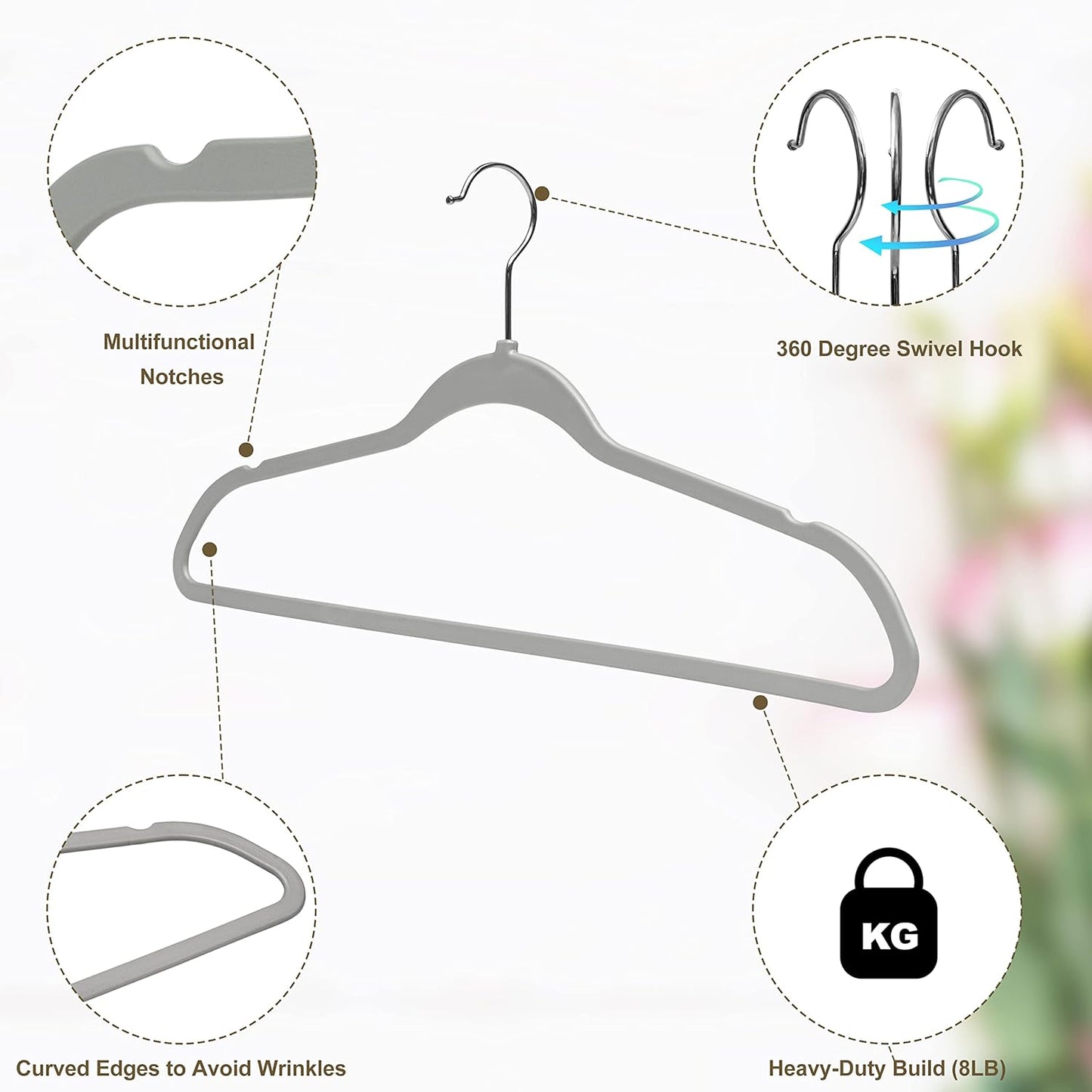 Quality Hangers Clothes Set 50 Pack - Non-Velvet Plastic for Clothes - Heavy Duty Coat Set - Space-Saving Closet With Chrome Swivel Hook, Functional Non-Flocked, Gray