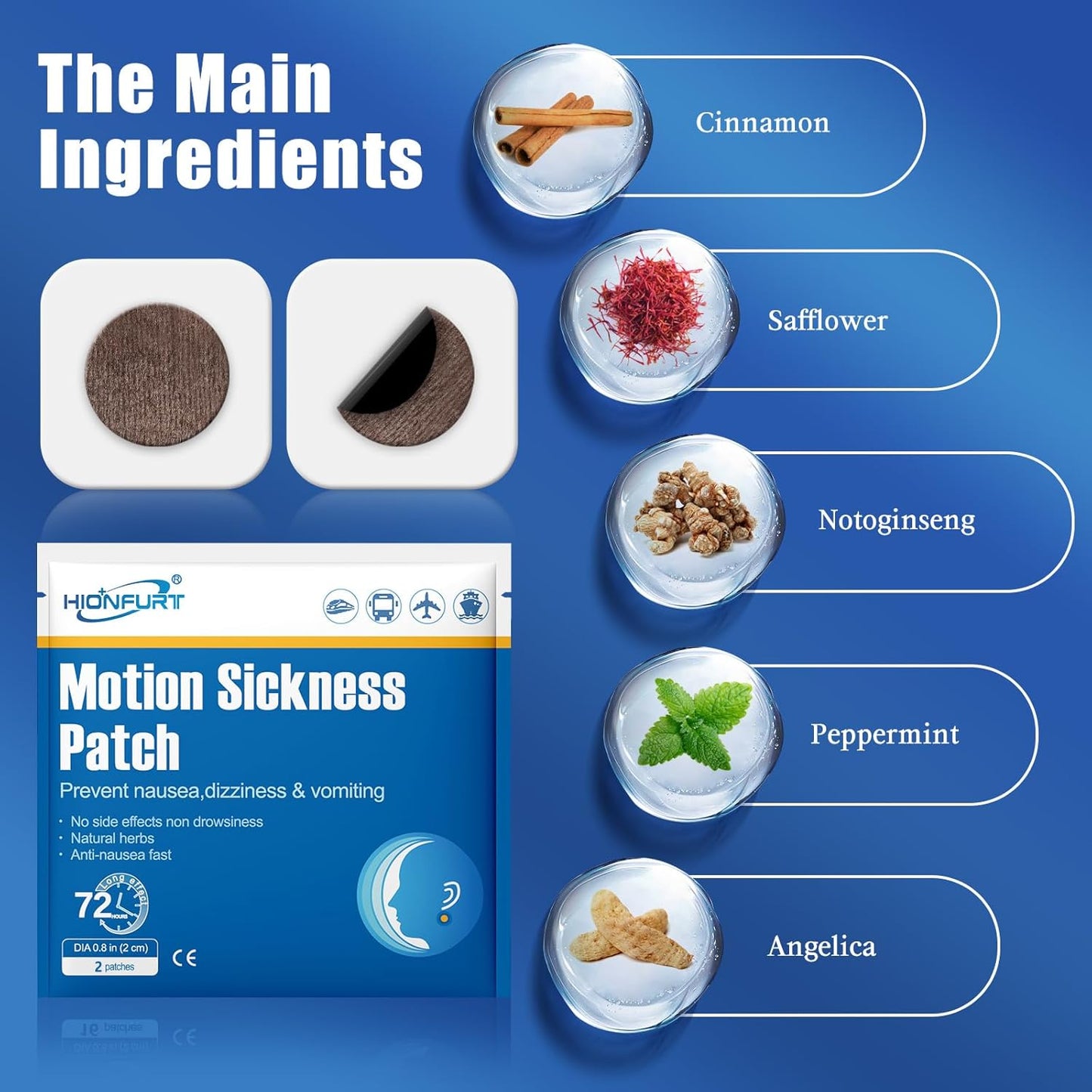 32ct Motion Sickness Patches – Sea Sickness Patches for Cruise, Car, Airplane, and Other Travel – Non-Drowsy, Effective, Lasts 72 Hours