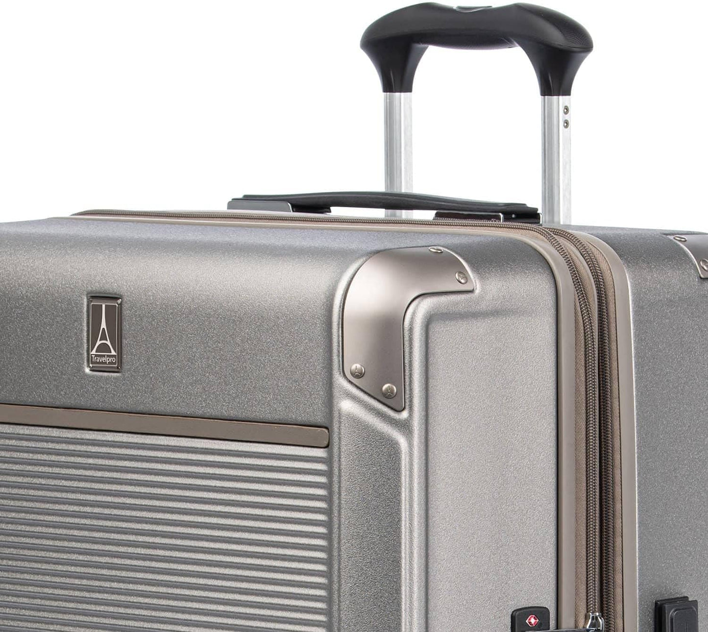 Travelpro Platinum Elite Hardside Expandable Spinner Wheel Luggage TSA Lock Hard Shell Polycarbonate Suitcase, Metallic Sand, 2-Piece Set (21/25)