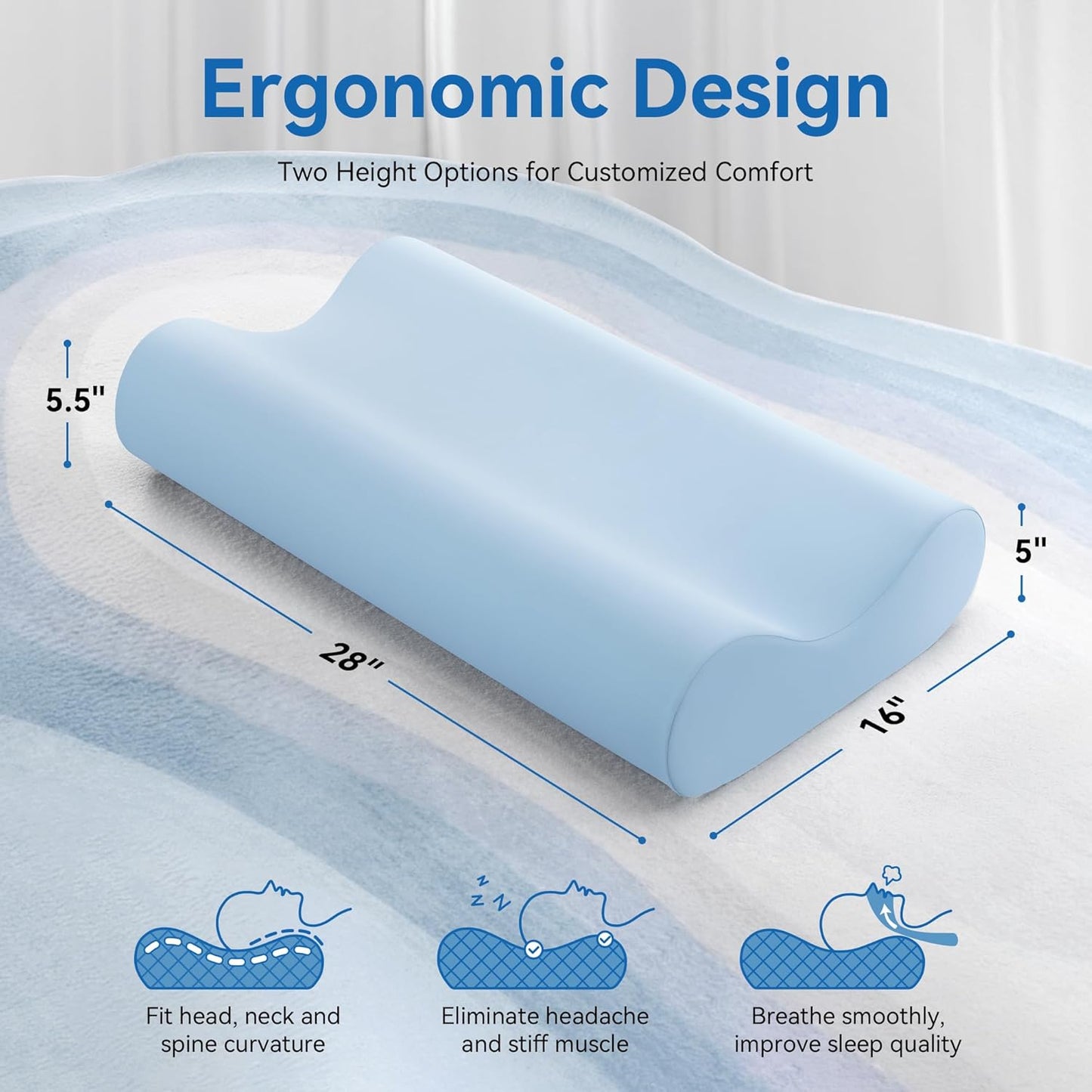 AM AEROMAX Queen Size Soft Contour Memory Foam Pillow, Cervical Pillow for Neck Pain Relief, Neck Orthopedic Sleeping Pillows for Side, Back and Stomach Sleepers.