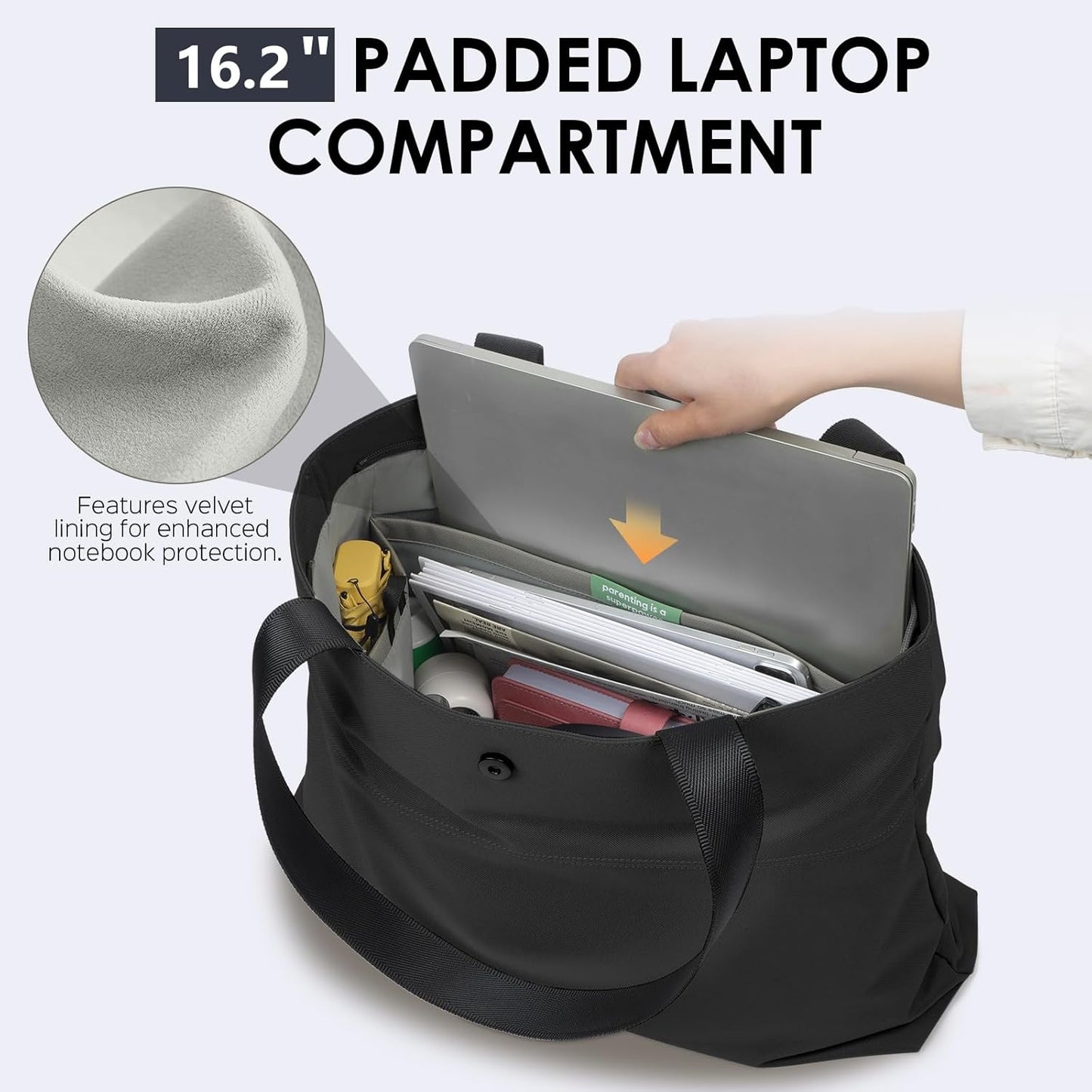 SIMTOP Tote Bag for Women with Magnetic Pocket Water Resistant Polyester 16.2" Laptop Compartment for Travel, Office, Daily