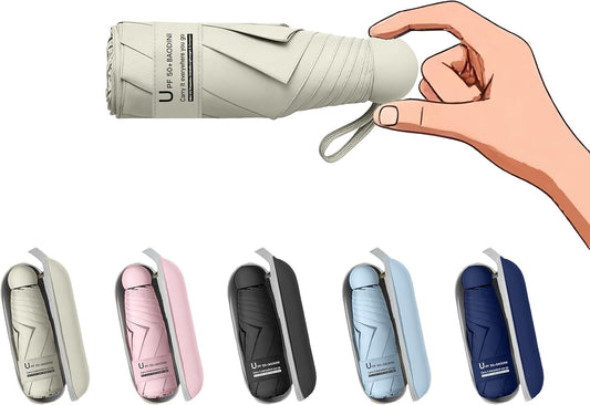 BAODINI Travel Mini Umbrella for Purse With Case Small Compact UV Sun Protection Sun Lightweight Tiny Pocket Umbrella for Women Girls and Men