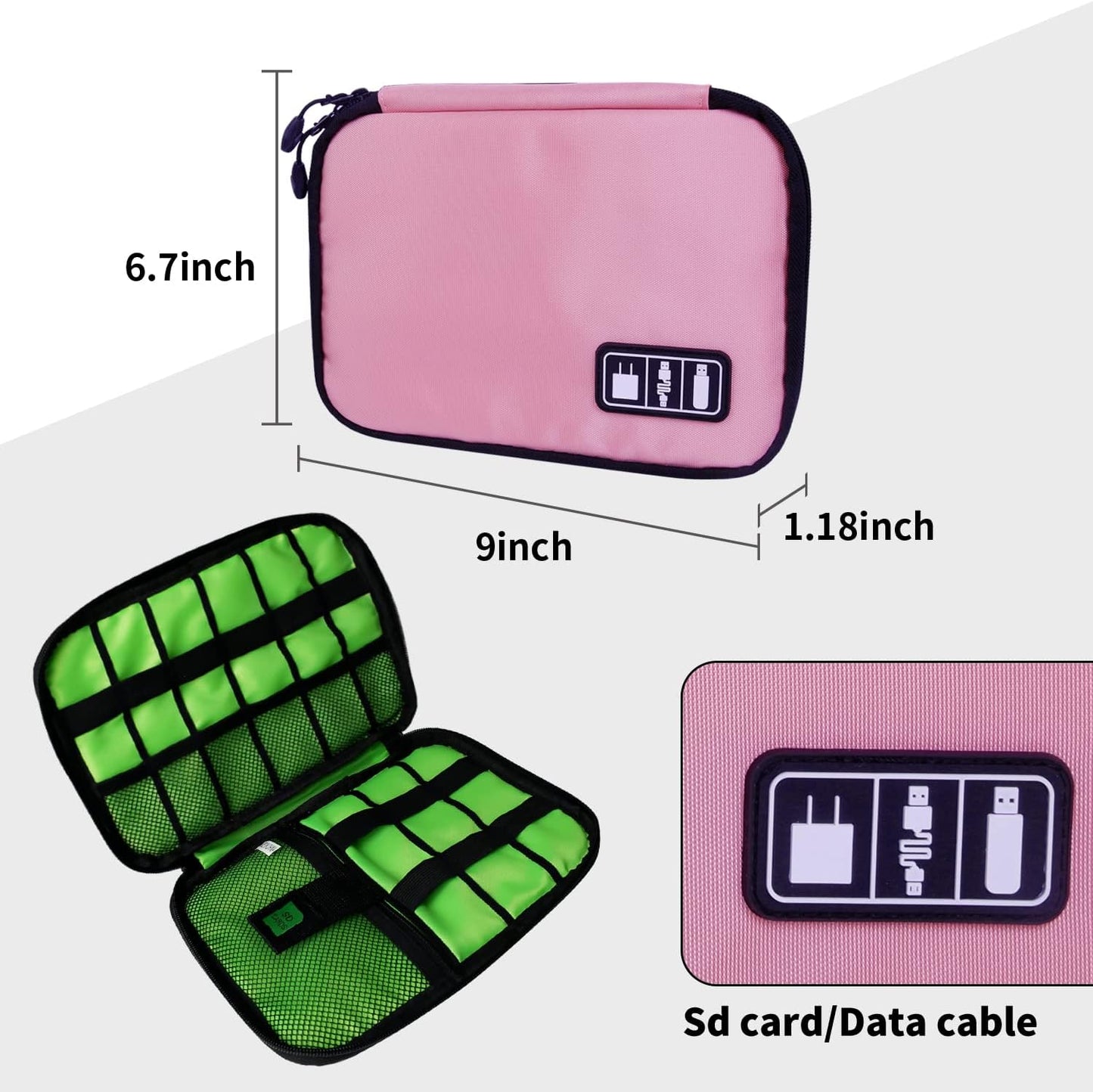 Electronics Travel Organizer,Portable Waterproof Electronic Travel Storage Bag for Small Charging Cord Storage,Charger,SD Card etc,for Travel,Business -Pink Green