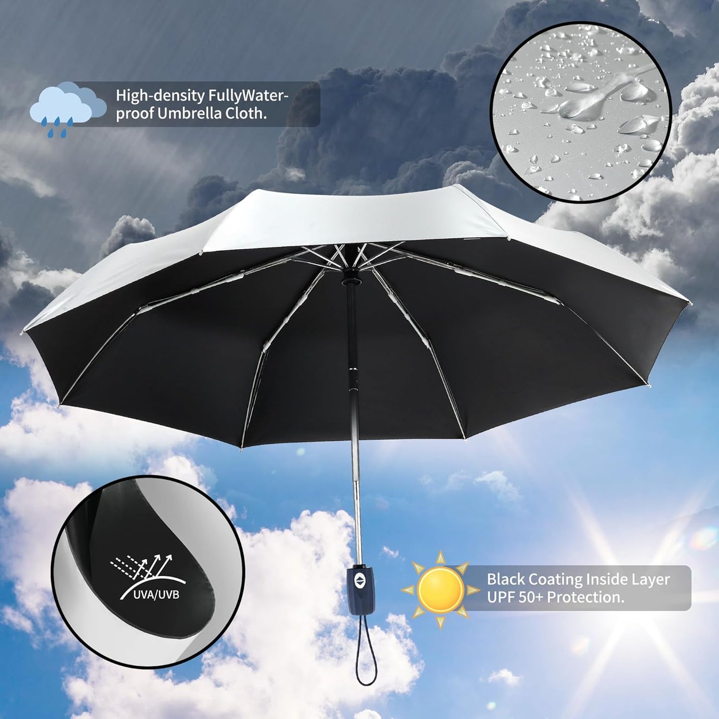 Color Coated Sun Umbrella UV Protection Compact Folding Windproof Parasols Travel Auto Open Close Shade Blocking UV