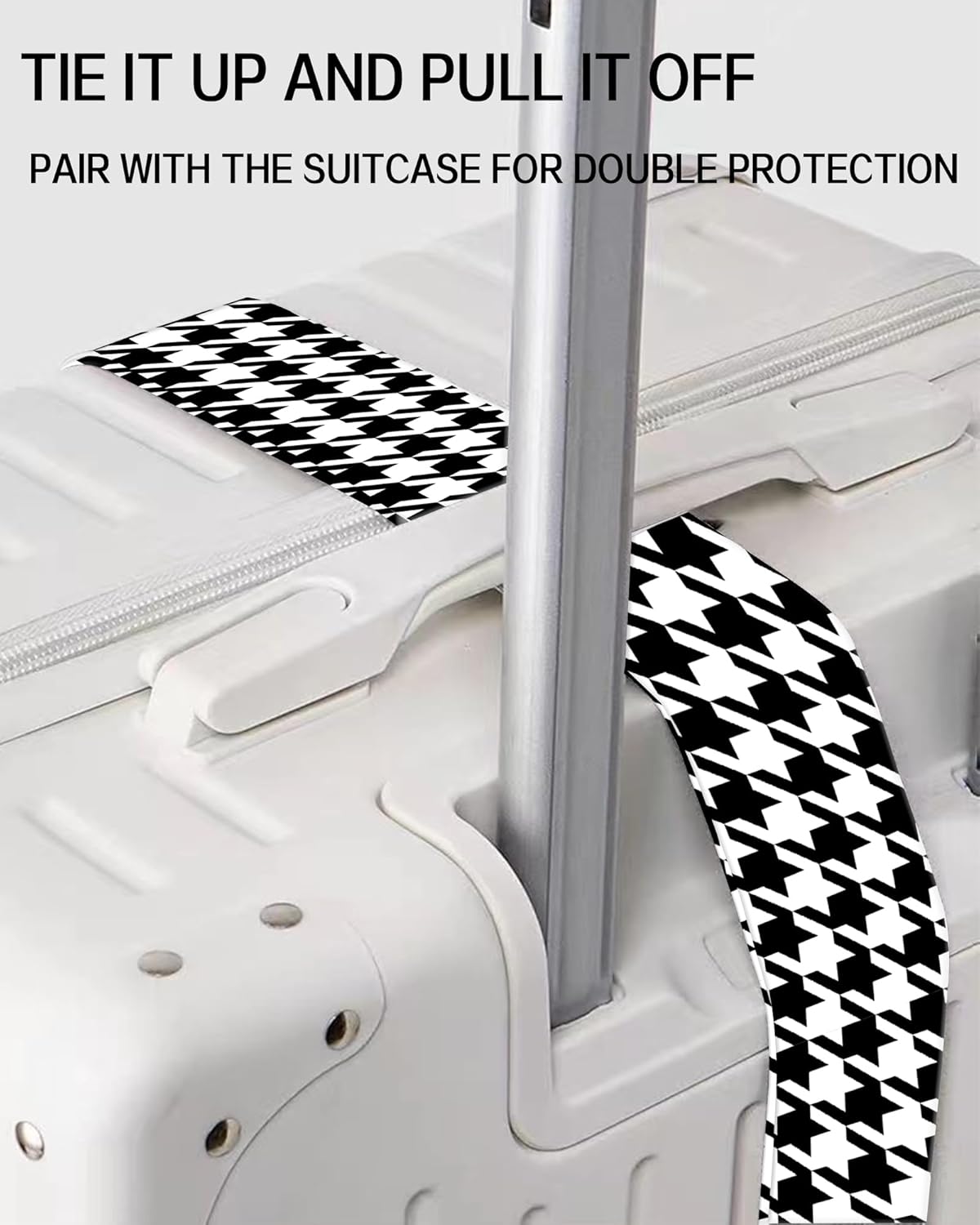 Luggage Straps for Suitcases, Adjustable Travel Belt, Durable Wide Luggage Strap, Cute Suitcase Strap Identifiers with Buckle, Bag Straps for Luggage, Black White Houndstooth