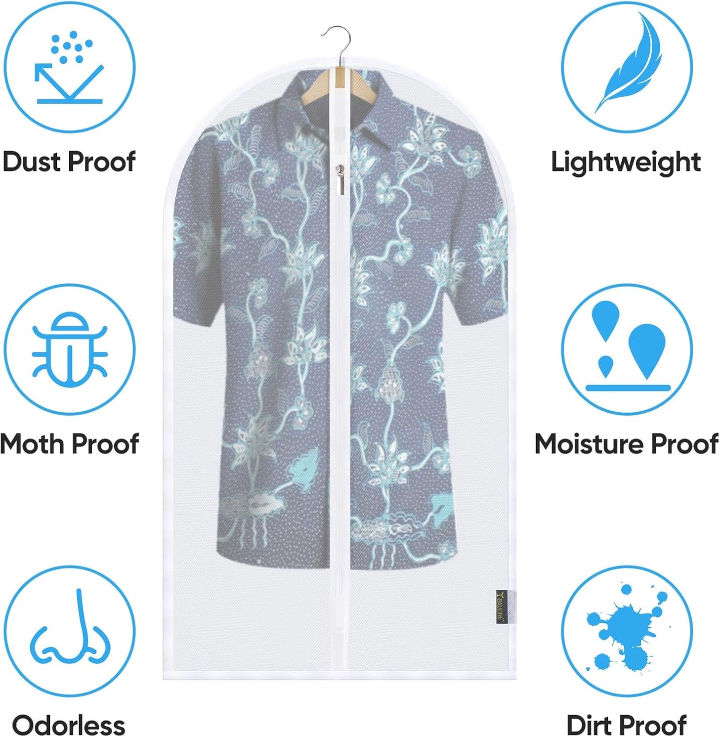 BALEINE 60'' Translucent Garment Bags, 2 Packs PEVA Dress Bag for Closet Clothes Dresses Suit Coats Storage (Black, 2PK)