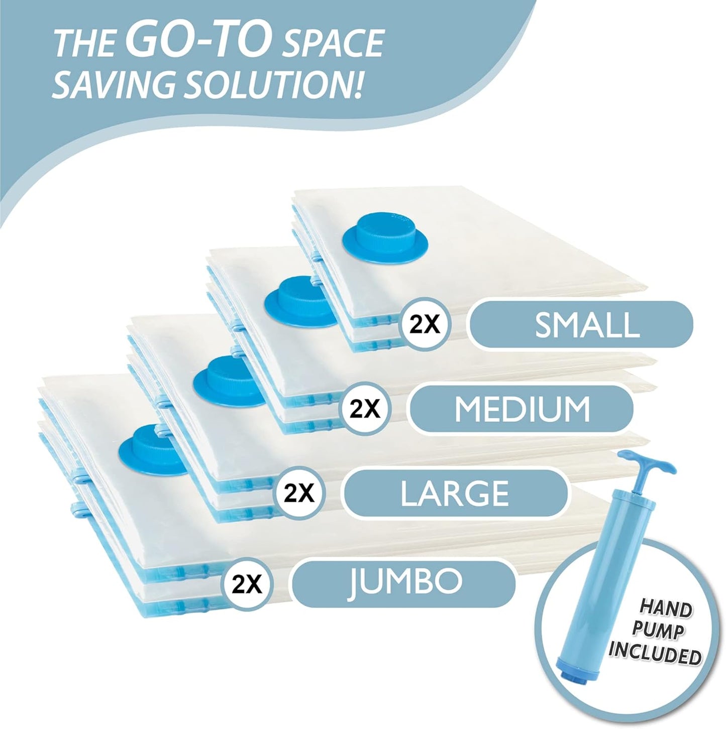 8 Pack Vacuum Storage Bags, Space Saver Bags (2 Jumbo/2 Large/2 Medium/2 Small) Compression Storage Bags for Comforters and Blankets, Vacuum Sealer Bags for Clothes Storage, Hand Pump Included