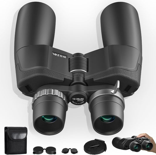 12-36X50 High Powered Zoom Binoculars for Adults - Wozel HD Professional Binoculars with Large Vision - Waterproof Binocular with Low Light for Bird Watching Travel Hunting Sports Cruise Outdoor