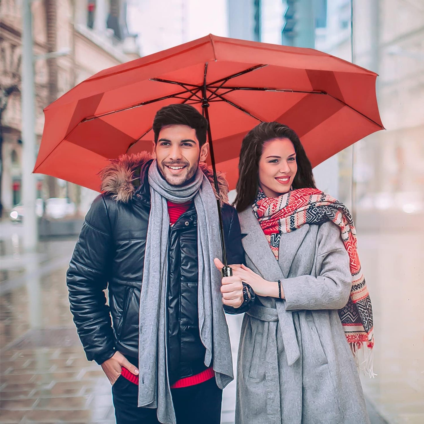 Lejorain Large Folding Golf Umbrella - Compact Mens Umbrellas Travel Rain and Windproof 54inch Collapsible Automatic Open Close Umbrella 210T Teflon Vented Double Canopy