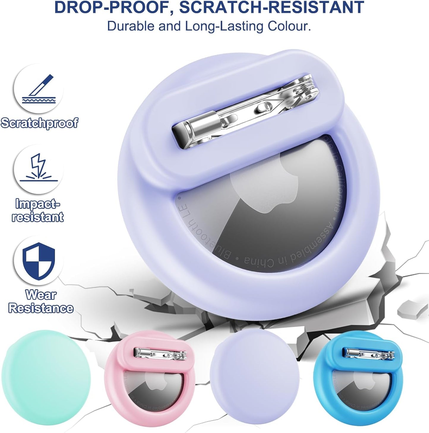 Compatible for Air Tags-4 Pack Apple Kids Hidden, for Air Tag Holder Kid,for AirTag Hidden Kids Holder with Invisible Pin, Anti Lost, for Kid, Luggage, Clothing (Pink Purple Sky Blue Mint Green)