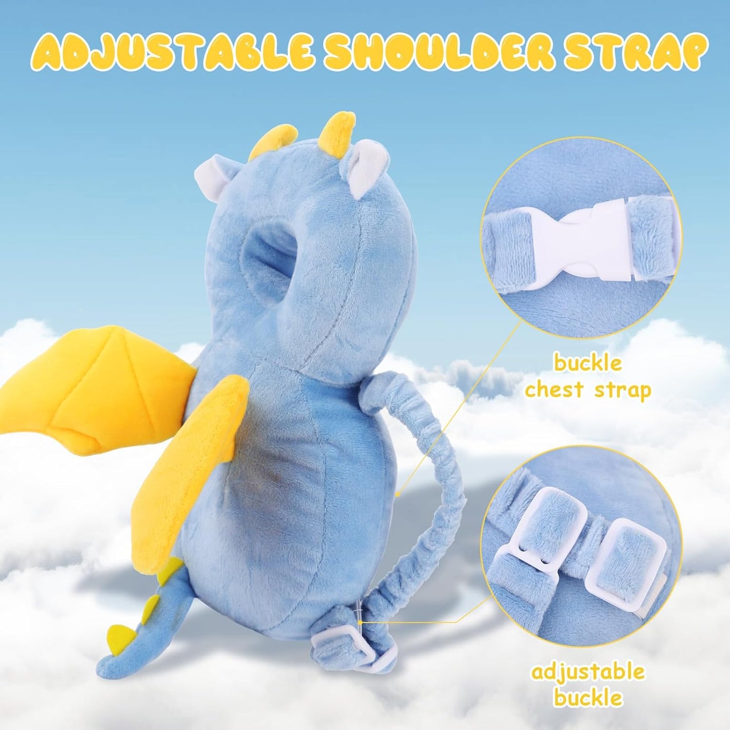 Baby Head Protection Backpack - Soft & Comfortable, Cute Cartoon Design, Flying Dragon