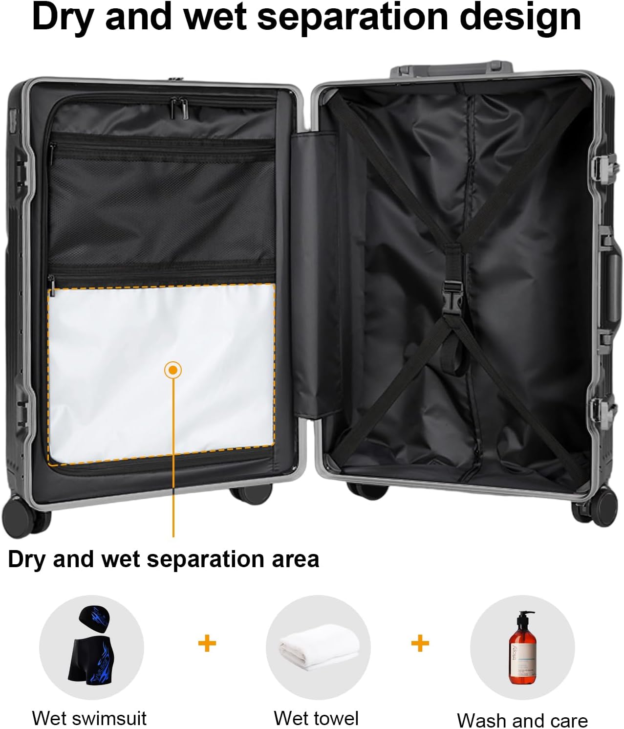 2-Piece Hardshell Zipperless Luggage Set, 20/26" Aluminum Frame Hardshell Spinner Luggage, Airline Approved Carry-On Luggage, TSA Lock, 360° Quiet Wheels With Cup Holder (grey)