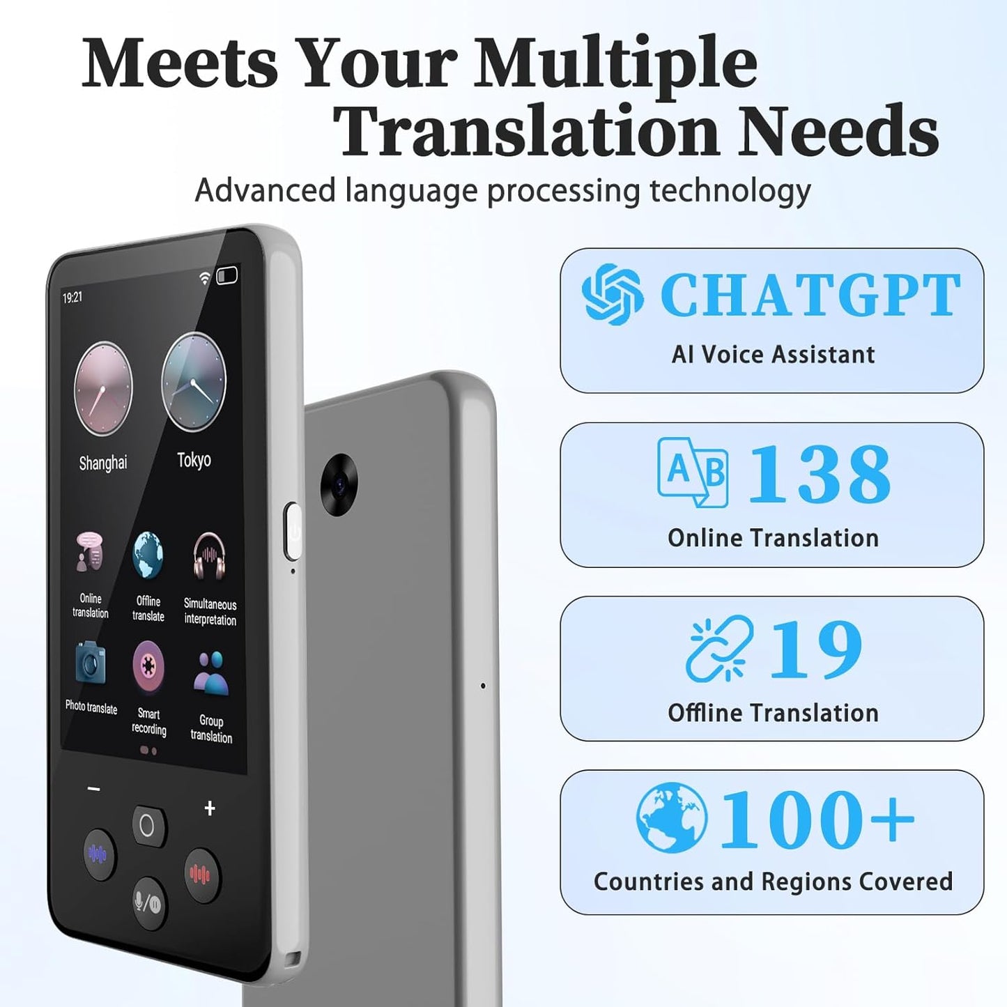 Language Translator Device, Real Time Translation Device for 138 Languages/Chatgpt/Offline/Recording/Photo Translator, 3.97"Touch Screen, Portable Translator for Business Travel Learning