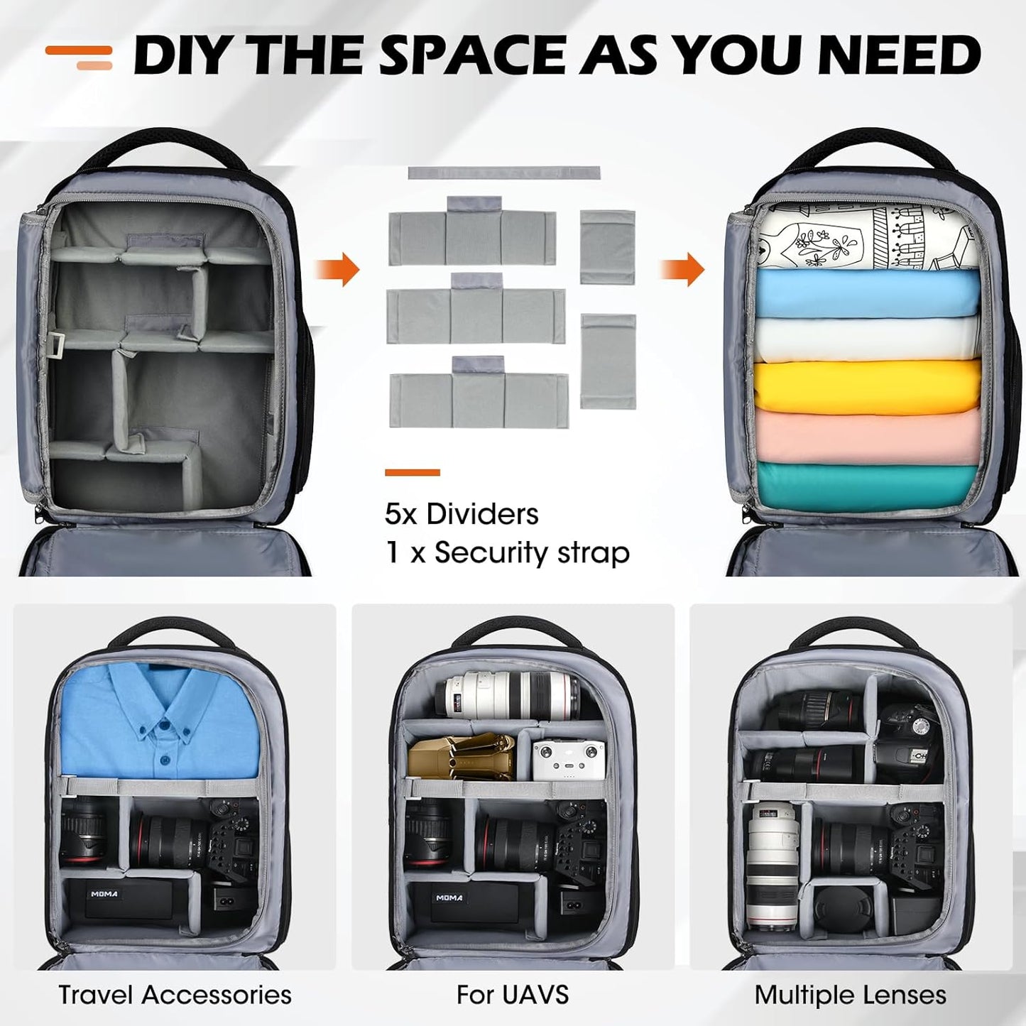 SDYSM Camera Bag Backpack Professional for DSLR SLR Mirrorless Camera Waterproof Laptop Back Pack 15.6 Inch with Rain Cover Anti Theft Travel Case Large Capacity Photography Backpack Black