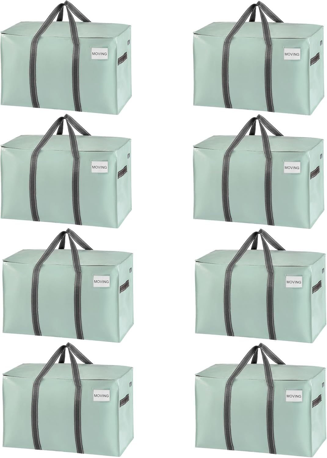 VENO 8 Pack Moving Bags, Heavy Duty, Moving Boxes Alternative, Packing Storage Supplies for Dorm Room Essentials with Zipper for Clothes, Extra Large Totes for Packaging (Shiny Light Green, 8 Pack)