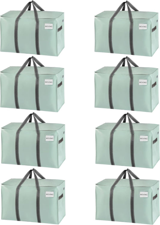 VENO 8 Pack Moving Bags, Heavy Duty, Moving Boxes Alternative, Packing Storage Supplies for Dorm Room Essentials with Zipper for Clothes, Extra Large Totes for Packaging (Shiny Light Green, 8 Pack)