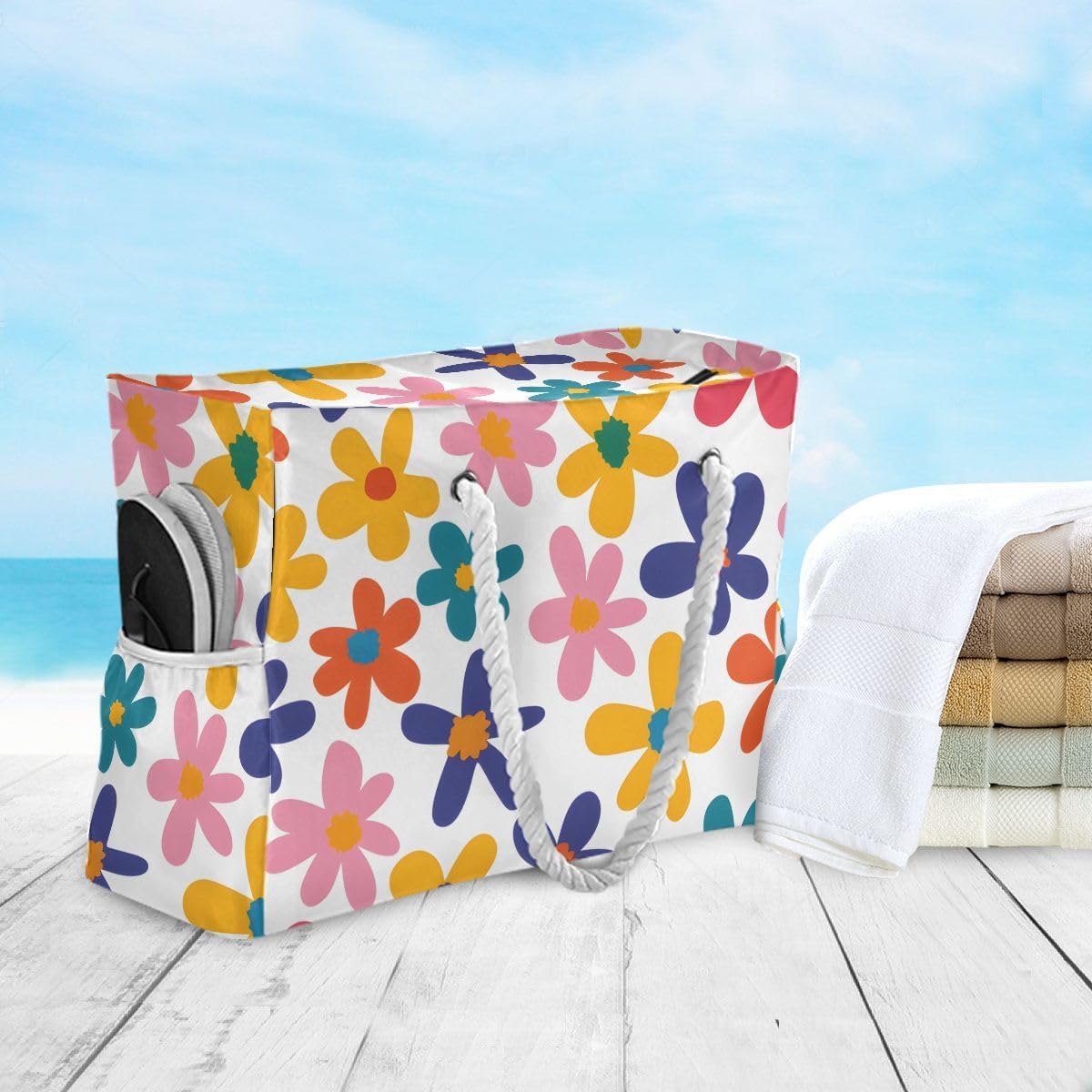 senya Large Beach Bags Totes Canvas Tote Shoulder Bag Soft Wave Water Resistant Bags for Gym Travel Daily Ocean