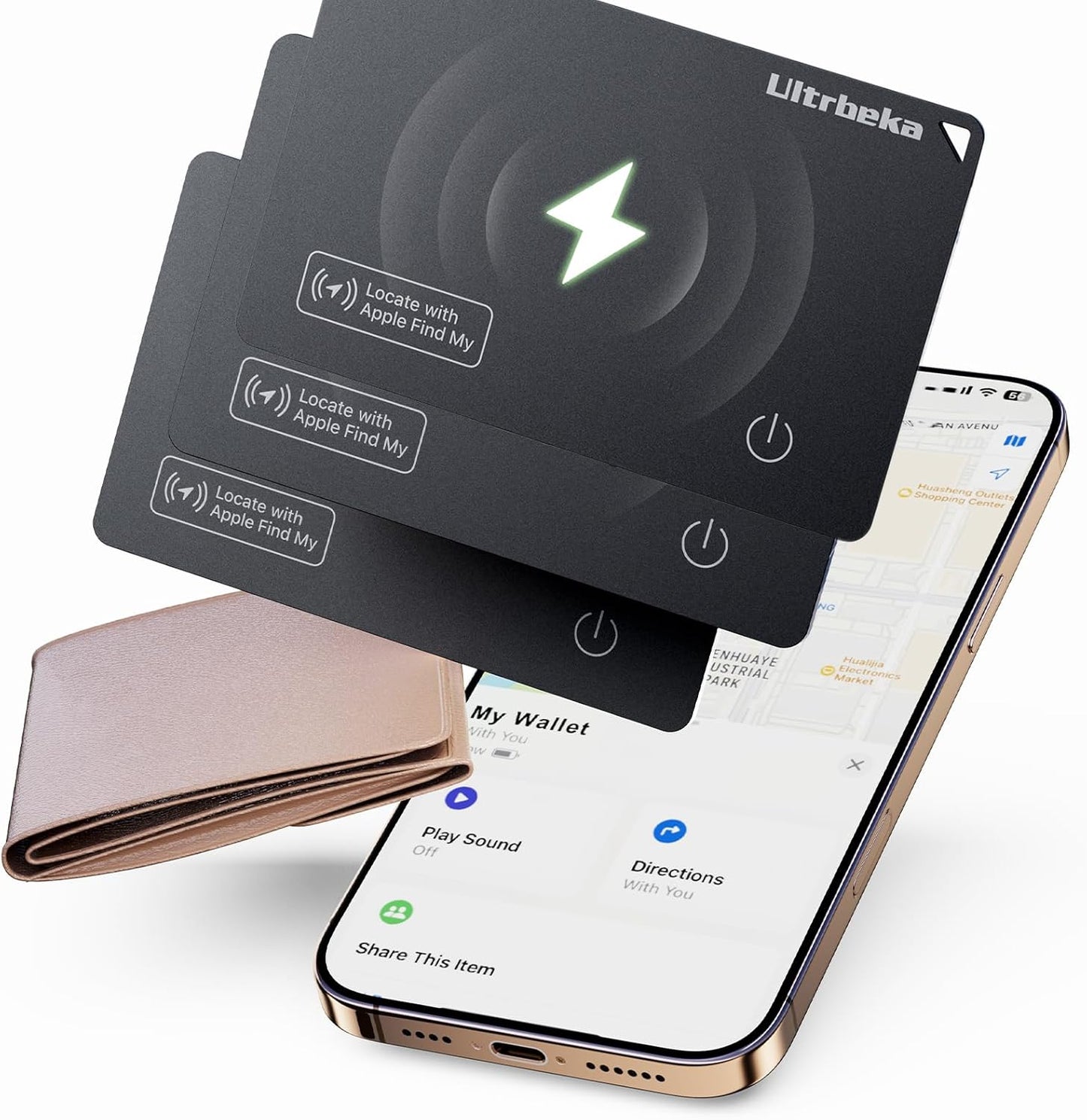 Ultra-Thin Air Tag Wallet Tracker Card 0.07in IP68 Waterproof Bluetooth Tracker for Wallets, Passport, Work with Apple Find My, Wireless Charging, Card Locator iOS Only [Apple MFi Certified]- 3pcs