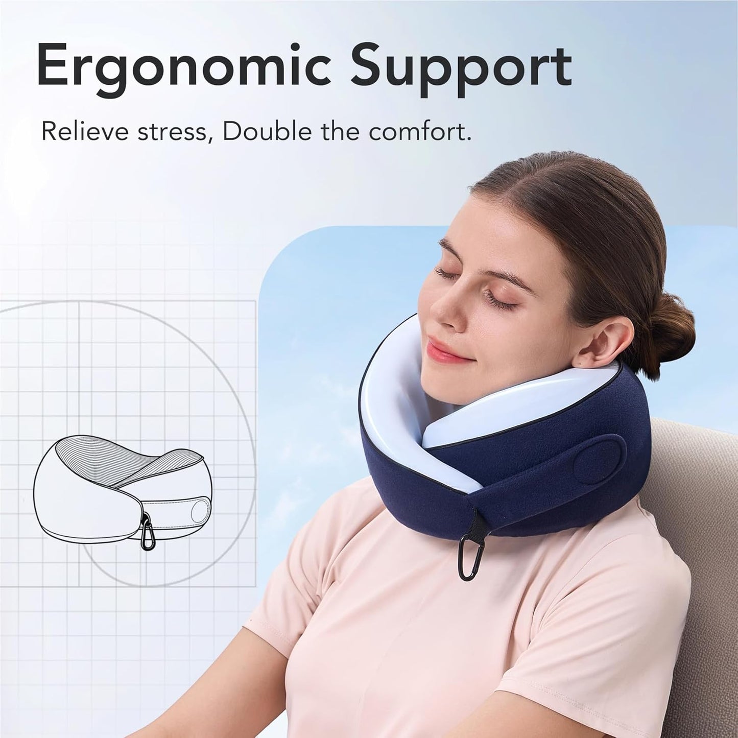 Travel Pillow, 100% Pure Memory Foam Travel Neck Pillow Airplane Neck Support Ergonomic Design for Traveling Suitable for Airplanes,Offices and Cars (Blue)