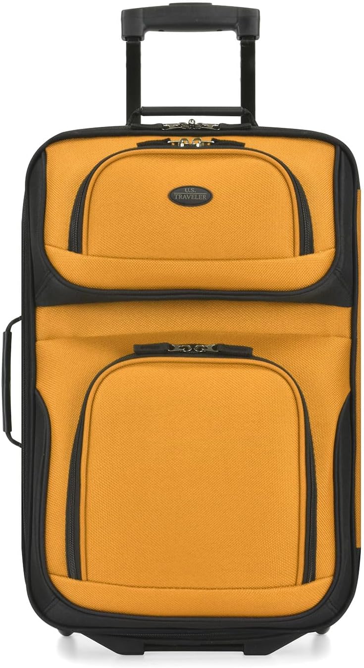 U.S. Traveler Lightweight Rolling 20" Carry On Luggage Softside Suitcase, Orange, 2 Wheel Single
