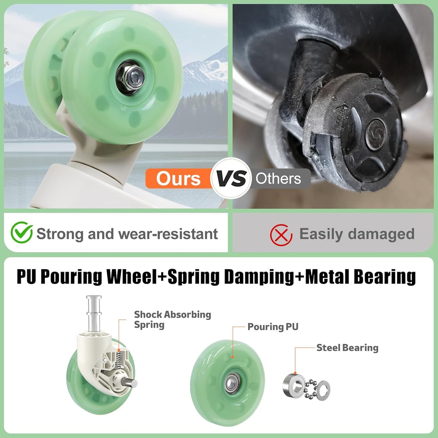 Aluminium Frame Checked-Luggage with Smooth Jelly Wheels, Hardside Zipperless Rolling Suitcase with TSA Lock (WhiteGreen, 28-Inch)