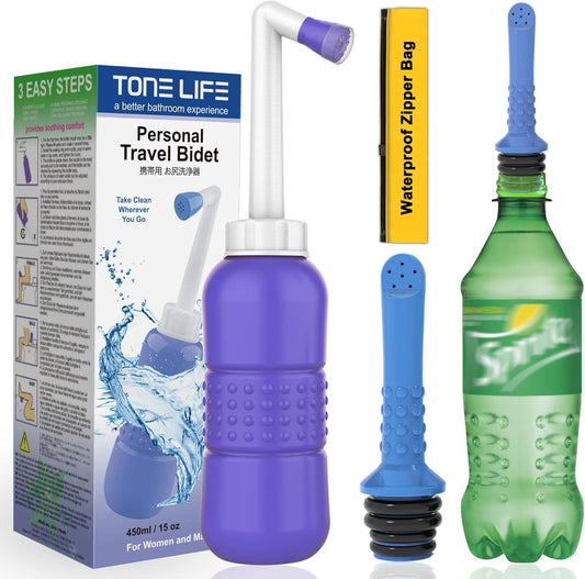 2PCS-Pack Portable Bidet 450ml Travel Bidets + Blue Backpacking Bidet,Peri Bottle for Postpartum and Perineal Care, Spray Bottle for Perineal Cleansing and Recovery