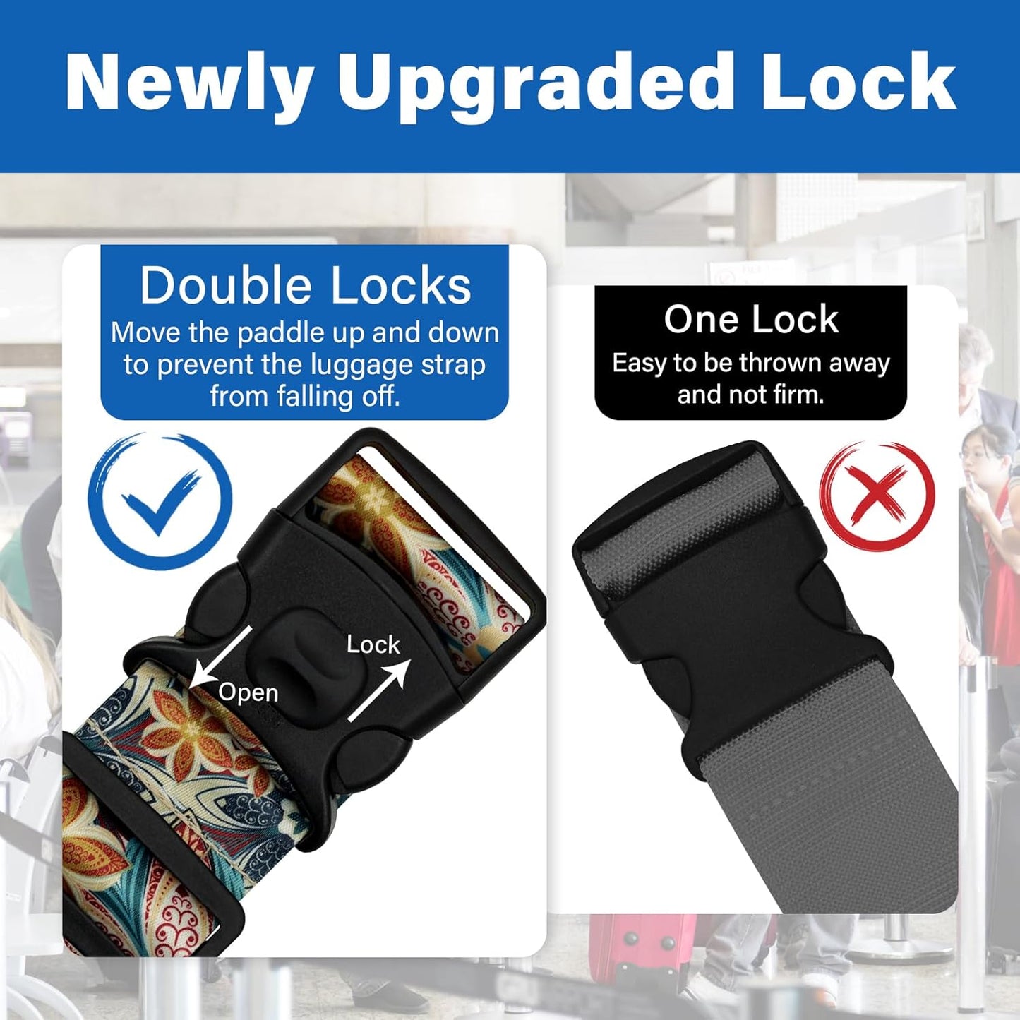 2 Pack Luggage Straps for Suitcases, Adjustable Travel Belt with Double Lock and Quick Release Buckle, Heavy Duty Nylon Bag Packing Strap, Unique Identifiers Business Travel Accessories-Green Flowers