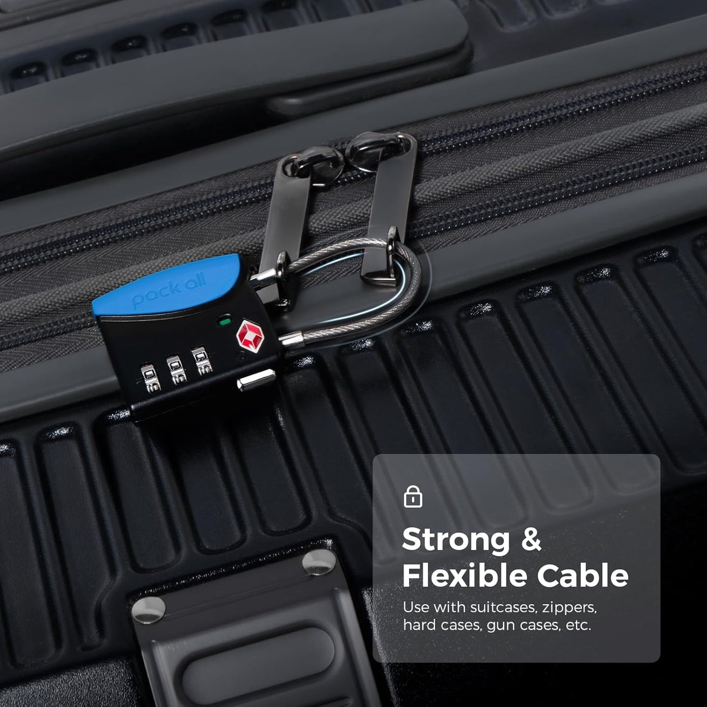 pack all TSA Approved Cable Luggage Locks, 3 Digit Combination Padlocks, Travel Lock for Suitcases & Bag, Alloy Body, Travel Accessories (4 Pack)（Navy）