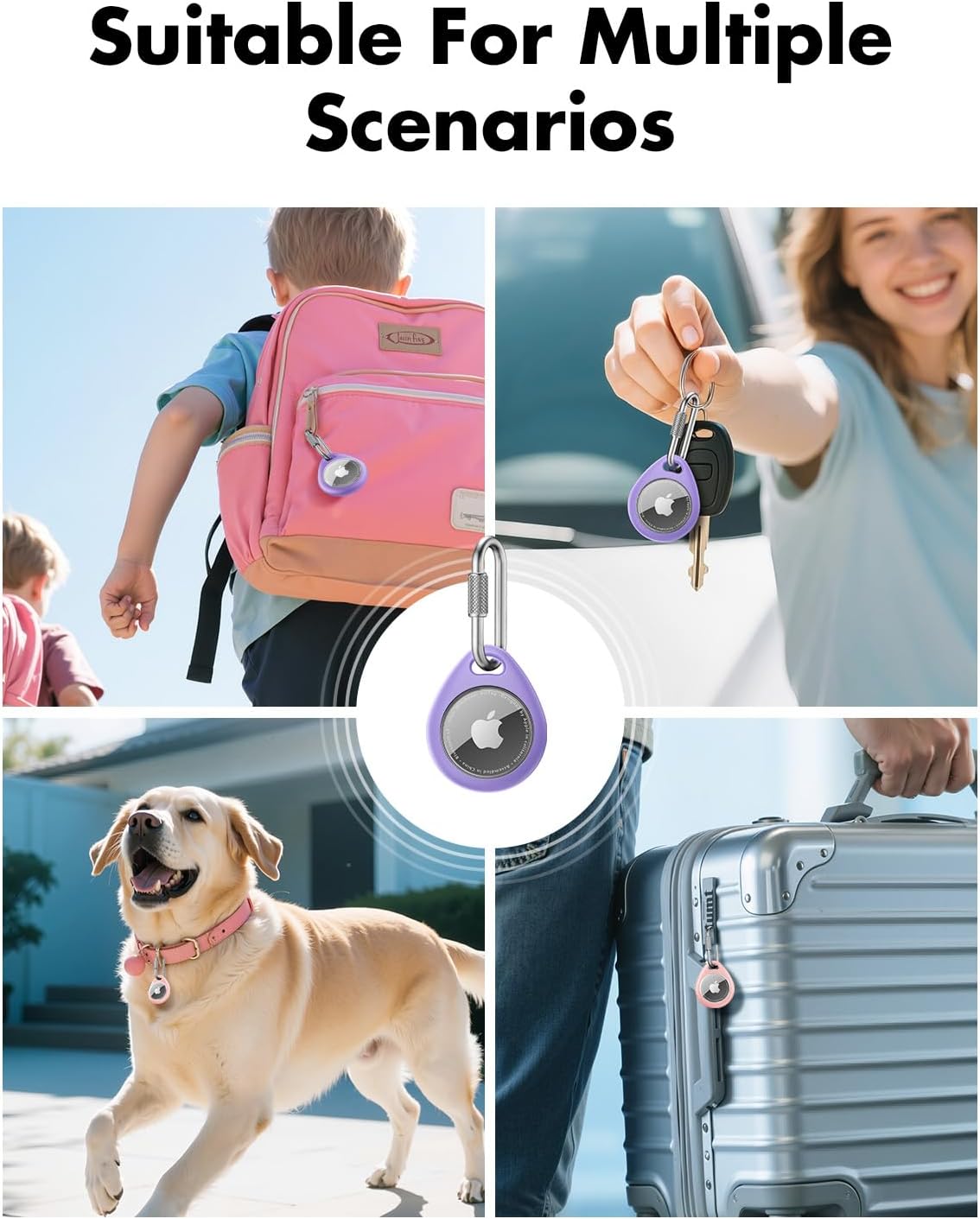 UNBREAKcable AirTag Holder for Apple - 4 Pack Air Tag Case [Professional Carabiner] [Waterproof] [Shockproof] TPU AirTag Keychain for Kids, Pets, Keys, Luggage, Backpacks