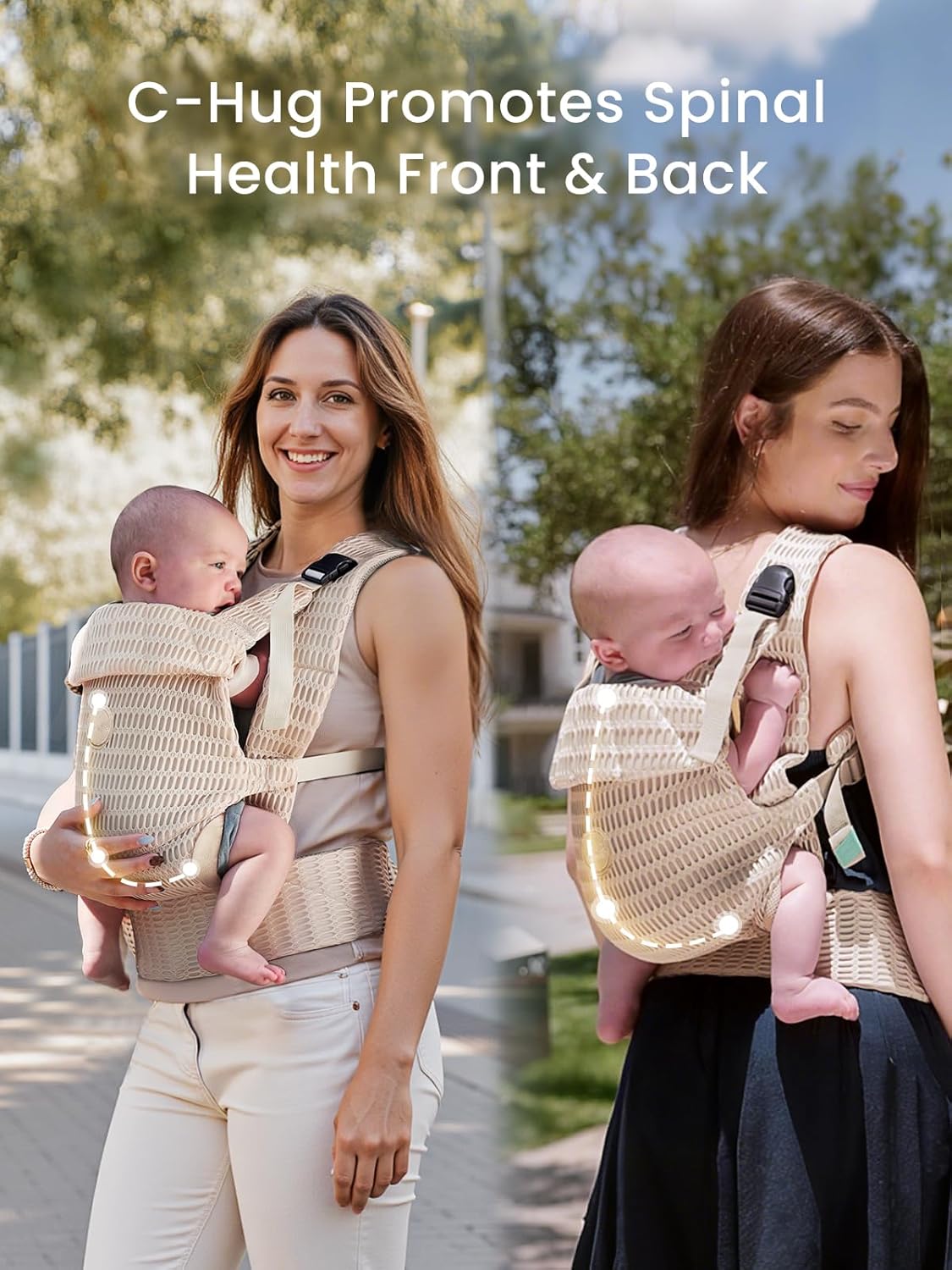 Grownsy Baby Carrier Newborn to Toddler (7-44lbs), Ergonomic & Cozy Wraps with One-Click Buckle, Mesh & Head Support for Hands-Free Comfort, Almond Beige