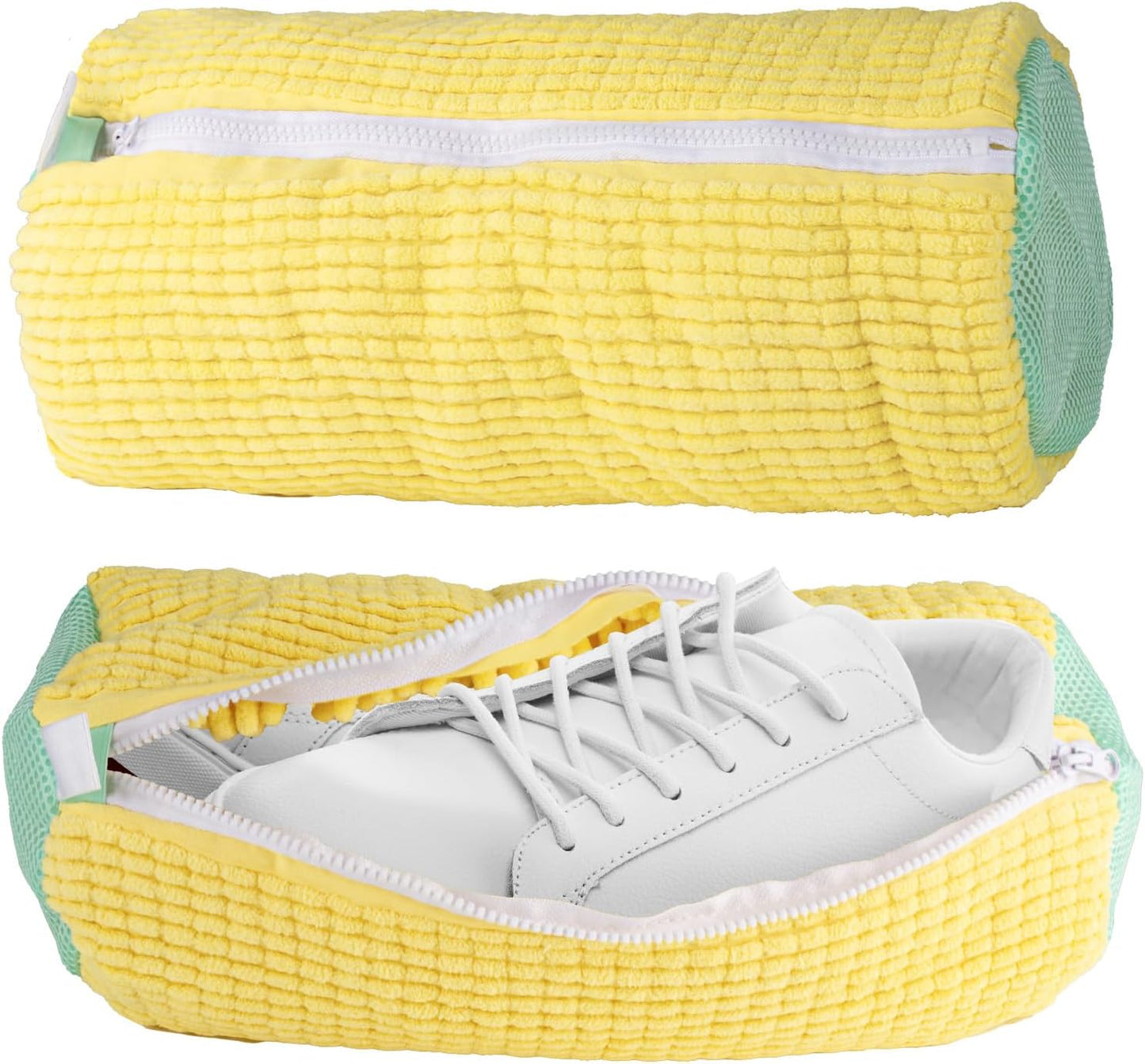 2 Packs Shoe Washing Machine Bag,Laundry Shoe Bag for Washing Machine and Dryer, 360°All-Around Cleaning Sneakers,Top Hidden Zipper,Reusable Sneaker Washing Machine Bag For All Shoe Types (Yellow)