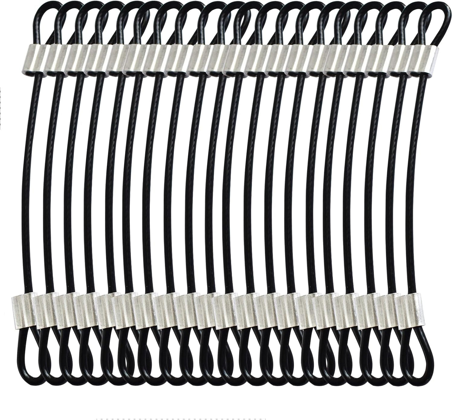 20 pcs 6 inch (15cm) 3mm Thickness Stainless Steel Wire Cable with Loops Vinyl Cover Coated Short Rope Lanyard Lock Safety Tether Chains, Black