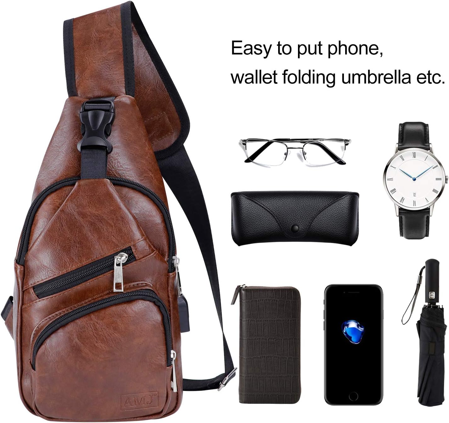 AMJ Crossbody Sling Bag Men Women, Casual Shoulder Backpack, Chest Daypack Satchel for Hiking Travel