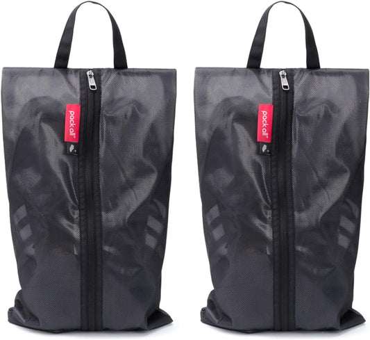 pack all Plus-Sized Shoe Bag for Travel, Water-Resistant Shoe Pouch for Gym, Odor-Resistant Soccer Cleats Bag for Sport (Black, 2-Pack)