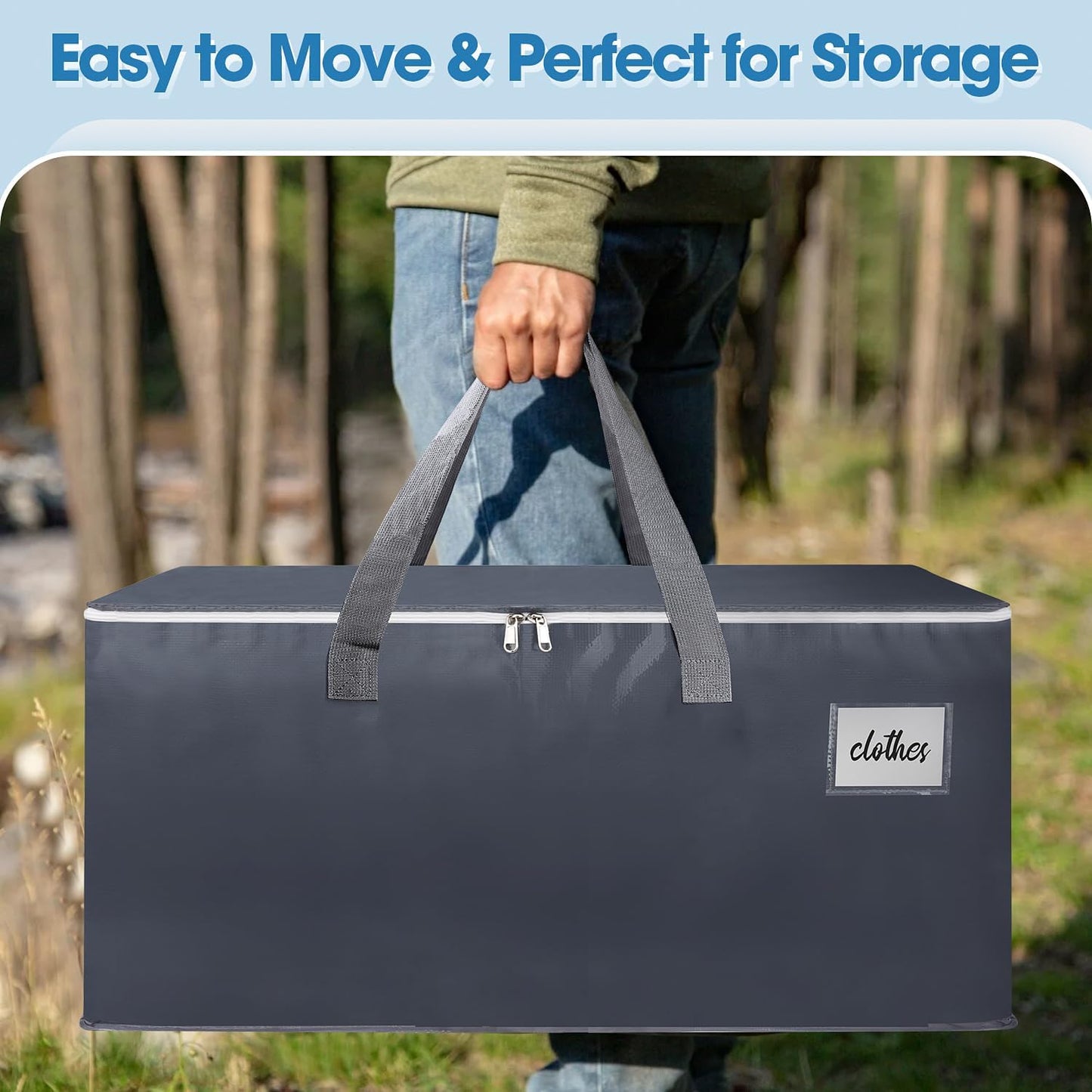 2 Pack Extra Large 93L Moving Bags, 60lb Heavy Duty Moving Totes with Triple-layered Thickening Technology, Strong Zippers & Handles, Easy Open Lids, Water-Resistant, Storage Totes, Fold Flat