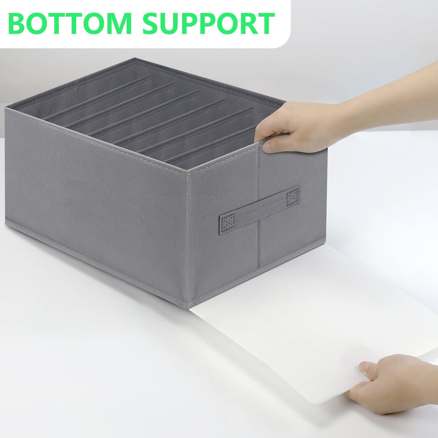 Jeans Organizer for Closet, Foldable Wardrobe Clothes Organizer with Handle, Stackable Closet Clothes Drawer Organizer Tshirts with 7 Grids for Leggings, Sweater, Jean, Pants, Grey (3 PCAK)