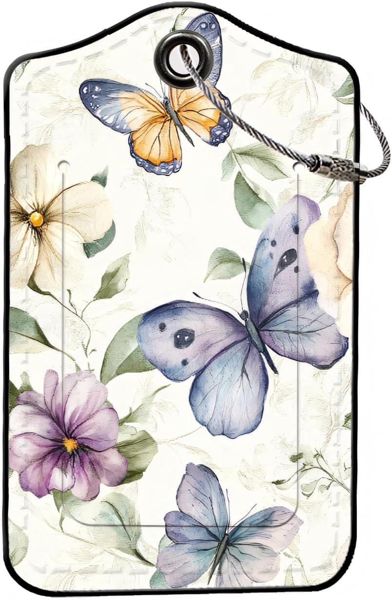 Luggage Tags for Suitcases, 2-Pack PU Leather for Cruise & Travel, Baggage ID Tags with Privacy Cover & Address Card, Durable Metal Ring, Kids Adults Travel Accessories, Elegant Butterfly Florals