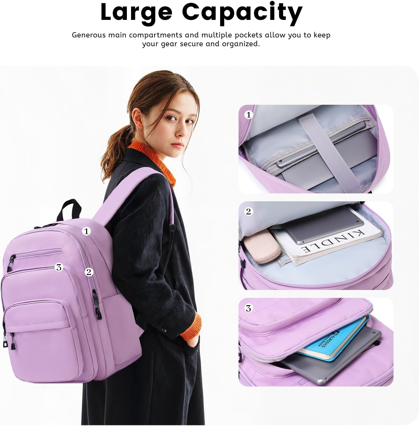 Lanola Basic Multi-Pocket Multipurpose Backpack Classical Water Resistant Student Bookbag For School Business Travel or Casual Daypack Backpacks For Men Or Women - Purple