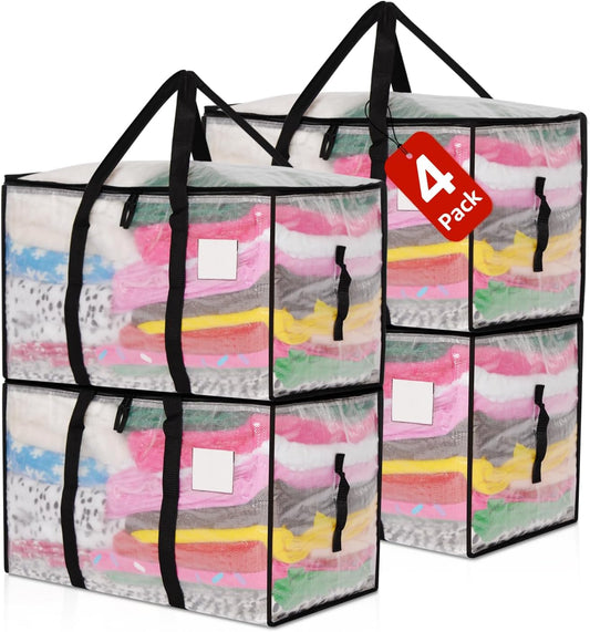 Moving Bags Heavy Duty Extra Large, Alternative for Moving Boxes & Moving Supplies,Clear Storage Bins with Lids, Plastic Packing Tote, Storage Bags for Clothes with Handles & Zippers(Clear, 4Pack)