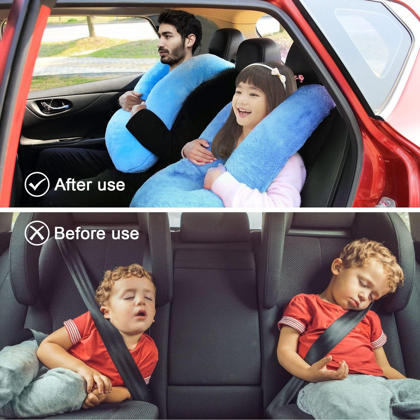 Travel Pillow, Travel Pillow for Kids, Sleeper Hold Pillow Travel, Removable U-Shaped Pillow for Adults and Children to Support Head and Body in The Back Seat of Long Car Trips (Blue)