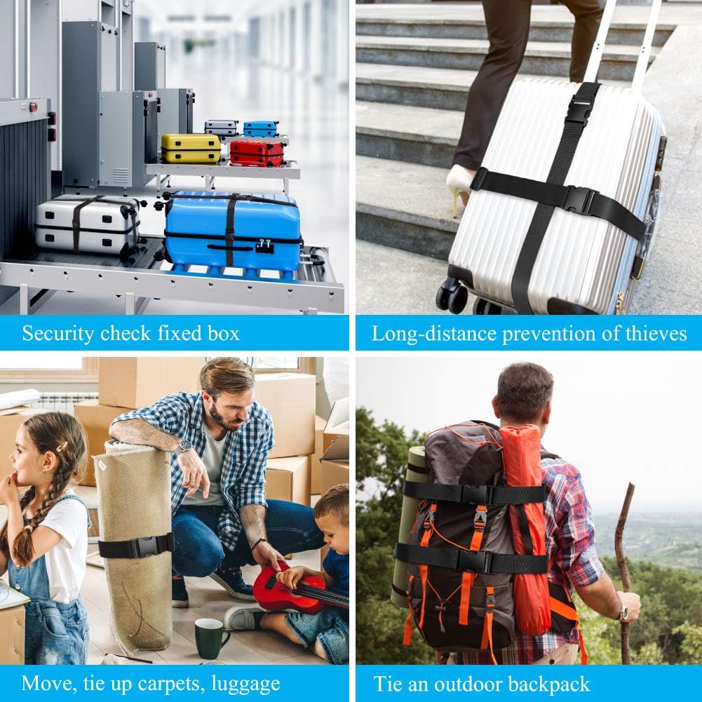 2Pcs Luggage Straps for Suitcase Travel Accessories TSA Approved, 80In Long Belts to Keep Your Suitcase Secure, Adjustable Bag Straps with Quick-Release Buckle for Travel Bag Closure, Black