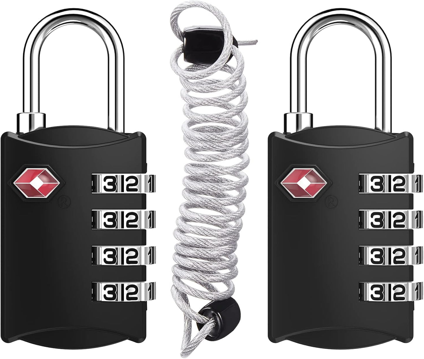 ZHEGE Travel Locks 2 Pack, TSA Locks for Luggage with Flexible Cable (30 Inch) for Gym, Suitcase, Backpack, Baggage, Easy Read Dial with Alloy Body (2 Pack, Black)