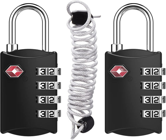 ZHEGE Travel Locks 2 Pack, TSA Locks for Luggage with Flexible Cable (30 Inch) for Gym, Suitcase, Backpack, Baggage, Easy Read Dial with Alloy Body (2 Pack, Black)