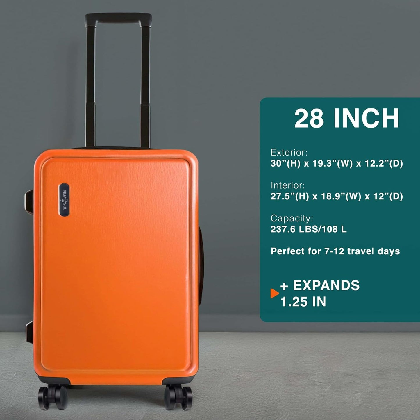 28 Inch Luggage with Spinner Wheels, Hard Shell Suitcase with TSA Locks for Luggage, Travel Large Suitcase, Expandable Hard Shell Suitcases, Orange