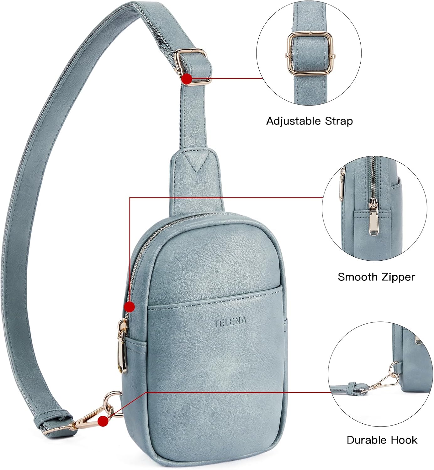 Telena Small Sling Bag for Women Leather Crossbody Fanny Packs Chest Bag for Women