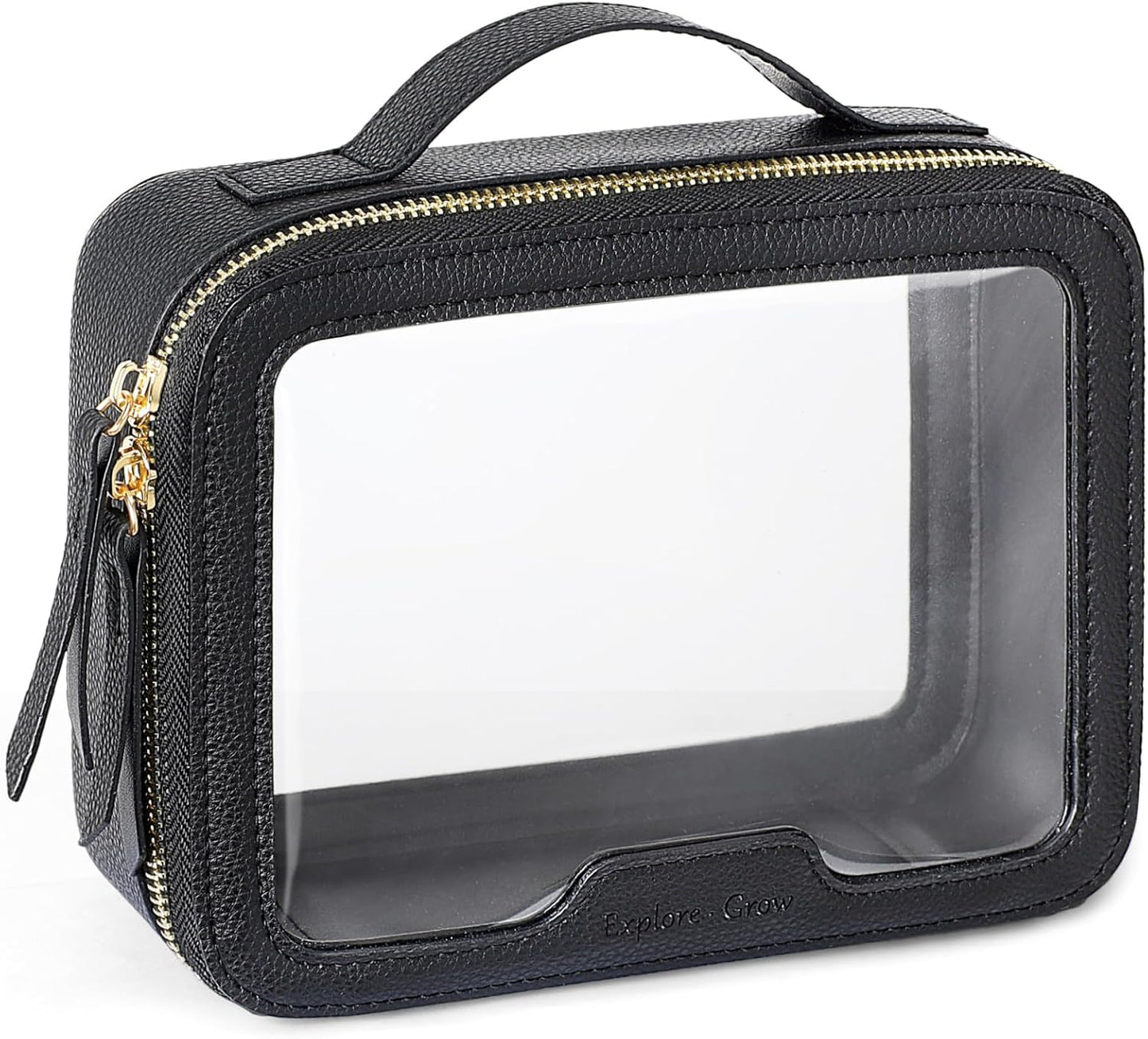 PACKISM TSA Approved Toiletry Bag - Pebbled Texture & Hard PU Leather Clear Quart Size Travel bag TSA Approved, Clear Travel Bag for Toiletries, Toiletry Bag for Women Gift (Black Medium)
