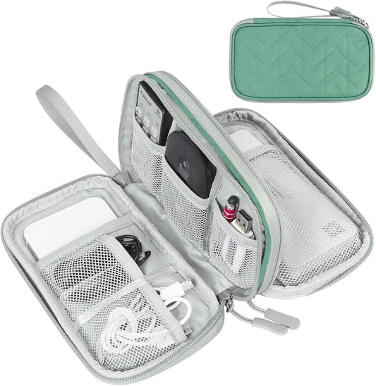 FYY Electronic Organizer, Travel Cable Organizer Bag Pouch Electronic Accessories Carry Case Portable Waterproof Double Layers All-in-One Storage Bag for Cable, Cord, Charger, Phone,-Pattern Green
